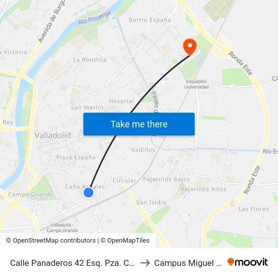 Calle Panaderos 42 Esq. Pza. Caño Argales to Campus Miguel Delibes map