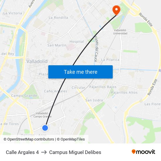 Calle Argales 4 to Campus Miguel Delibes map