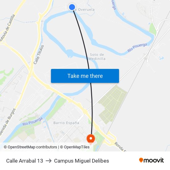 Calle Arrabal 13 to Campus Miguel Delibes map
