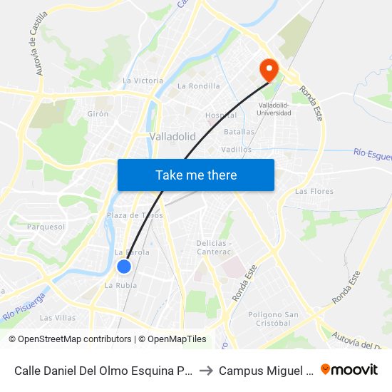 Calle Daniel Del Olmo Esquina Paseo Zorrilla to Campus Miguel Delibes map