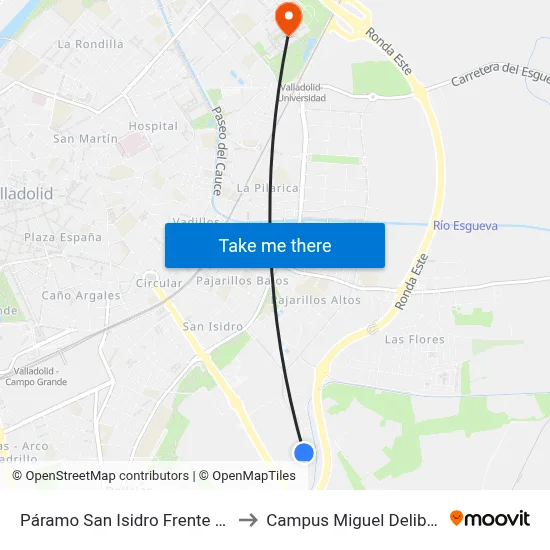 Páramo San Isidro Frente 38 to Campus Miguel Delibes map