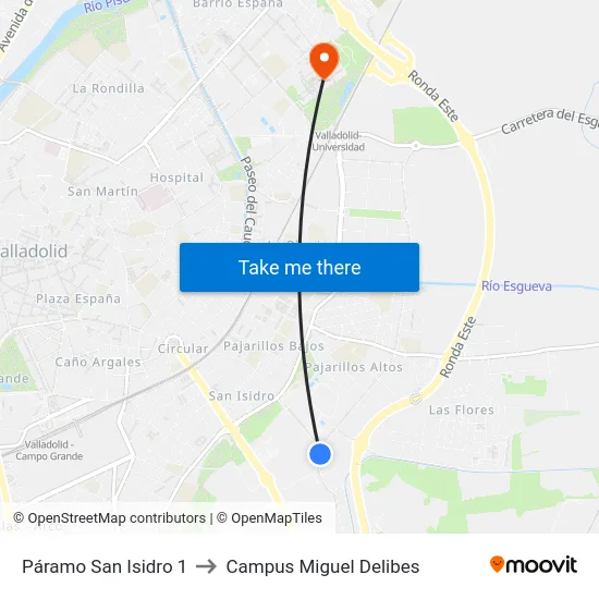 Páramo San Isidro 1 to Campus Miguel Delibes map