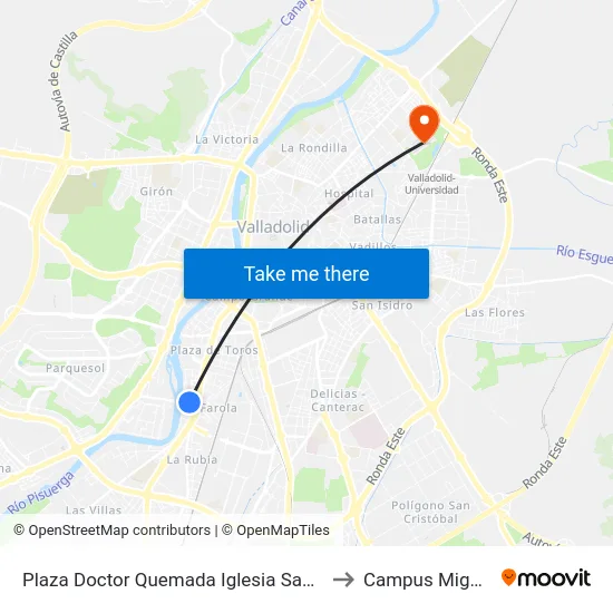 Plaza Doctor Quemada Iglesia Santo Domingo Guzmán to Campus Miguel Delibes map