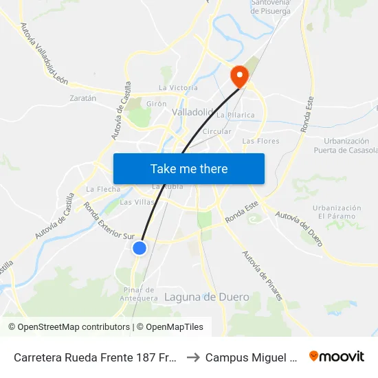 Carretera Rueda Frente 187 Frente Hotel to Campus Miguel Delibes map