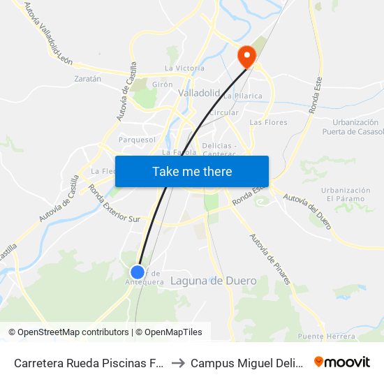 Carretera Rueda Piscinas Fasa to Campus Miguel Delibes map