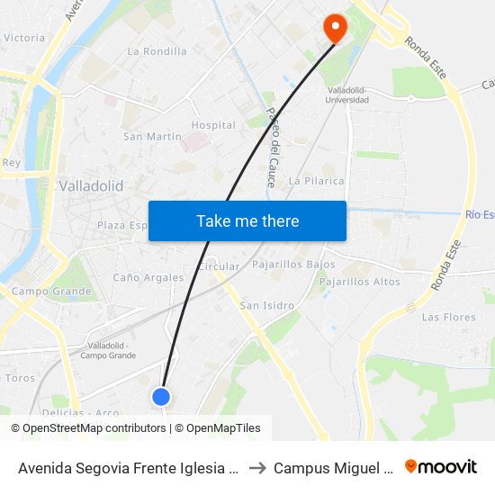 Avenida Segovia Frente Iglesia Del Carmen to Campus Miguel Delibes map