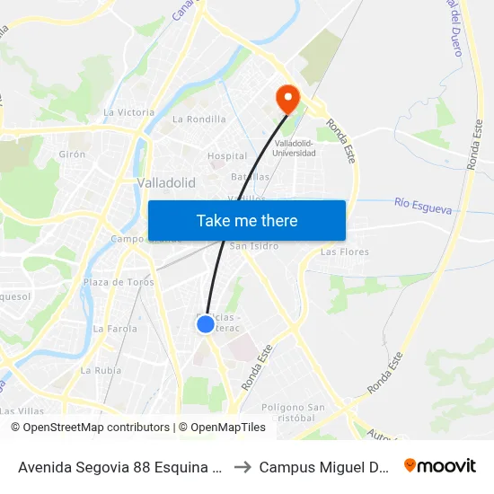 Avenida Segovia 88 Esquina Hornija to Campus Miguel Delibes map