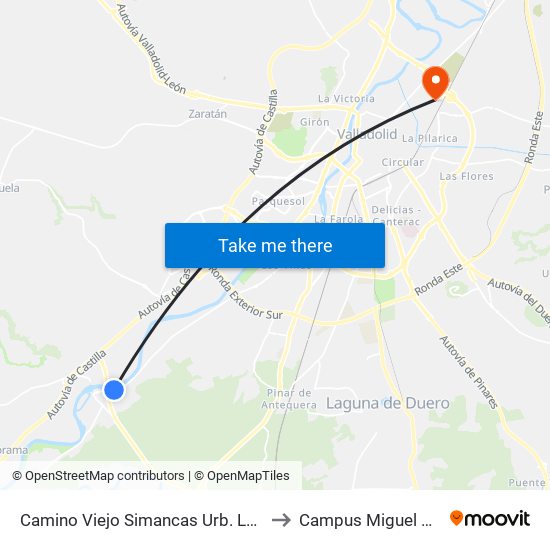Camino Viejo Simancas Urb. Las Aceñas to Campus Miguel Delibes map