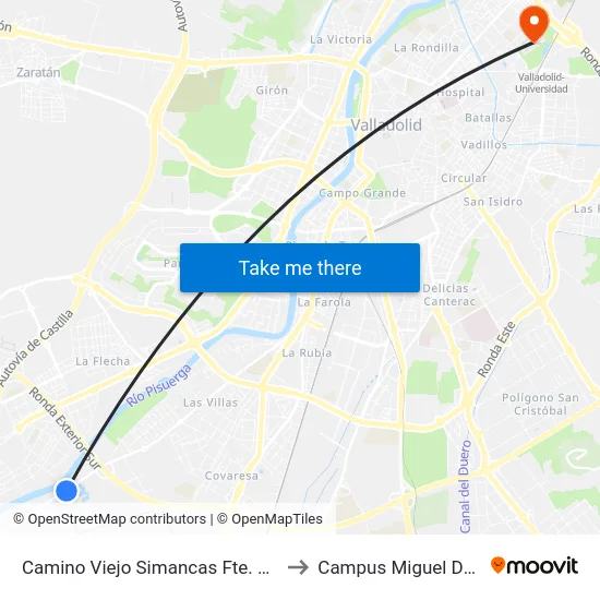 Camino Viejo Simancas Fte. El Barrio to Campus Miguel Delibes map