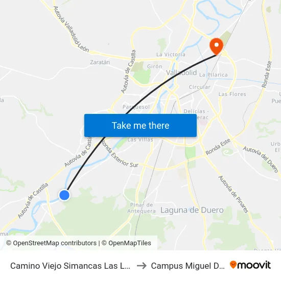 Camino Viejo Simancas Las Lagunillas to Campus Miguel Delibes map