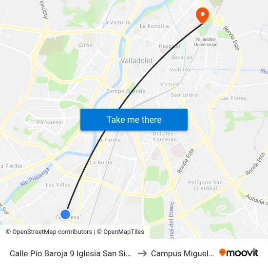 Calle Pío Baroja 9 Iglesia San Simón De Rojas to Campus Miguel Delibes map