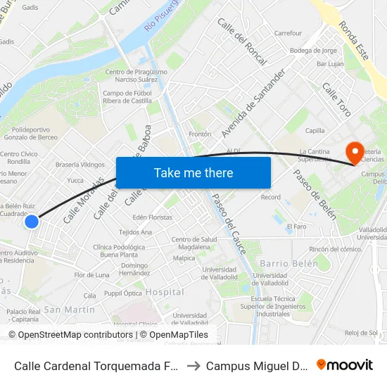 Calle Cardenal Torquemada Frente 16 to Campus Miguel Delibes map