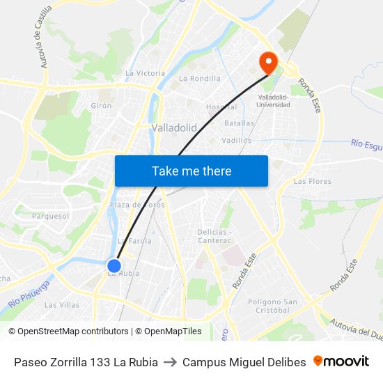 Paseo Zorrilla 133 La Rubia to Campus Miguel Delibes map