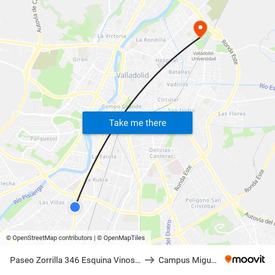 Paseo Zorrilla 346 Esquina Vinos Ribera De Duero to Campus Miguel Delibes map