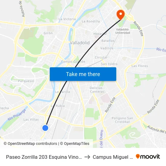 Paseo Zorrilla 203 Esquina Vinos De Cigales to Campus Miguel Delibes map