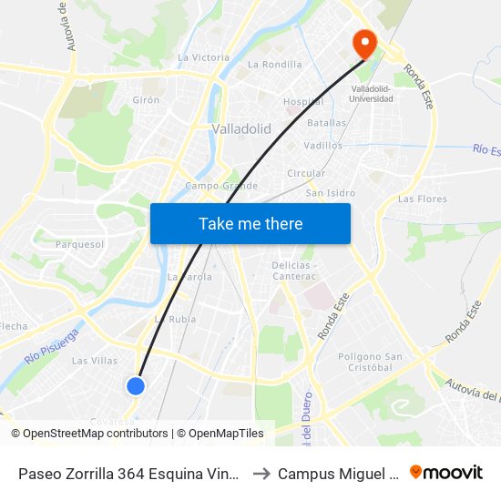 Paseo Zorrilla 364 Esquina Vinos De Rueda to Campus Miguel Delibes map