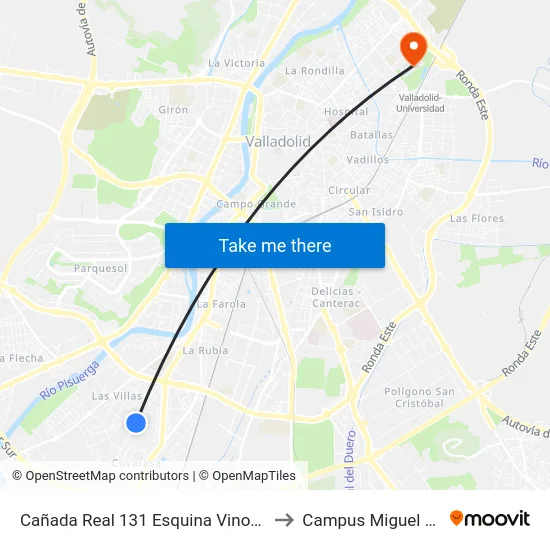 Cañada Real 131 Esquina Vinos De Rueda to Campus Miguel Delibes map