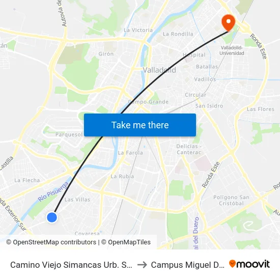 Camino Viejo Simancas Urb. Santa Ana to Campus Miguel Delibes map
