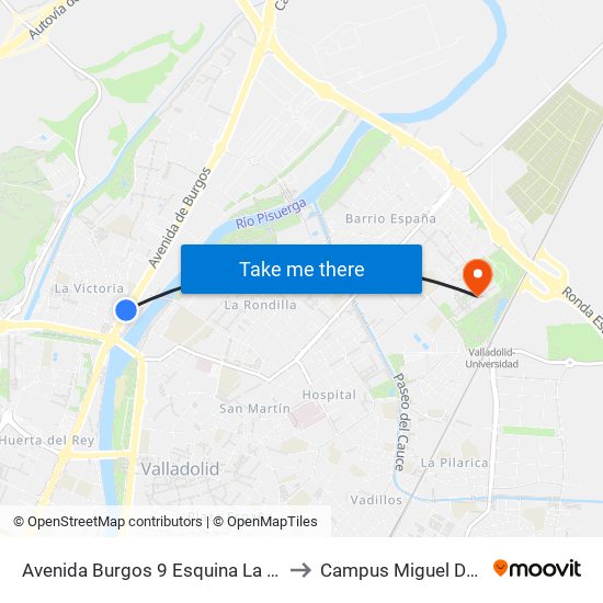 Avenida Burgos 9 Esquina La Victoria to Campus Miguel Delibes map