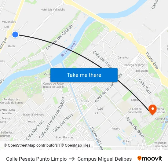 Calle Peseta Punto Limpio to Campus Miguel Delibes map
