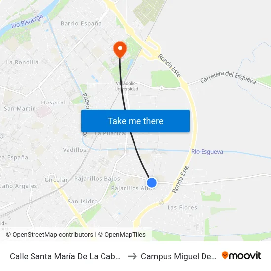 Calle Santa María De La Cabeza 37 to Campus Miguel Delibes map