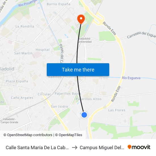 Calle Santa María De La Cabeza 9 to Campus Miguel Delibes map