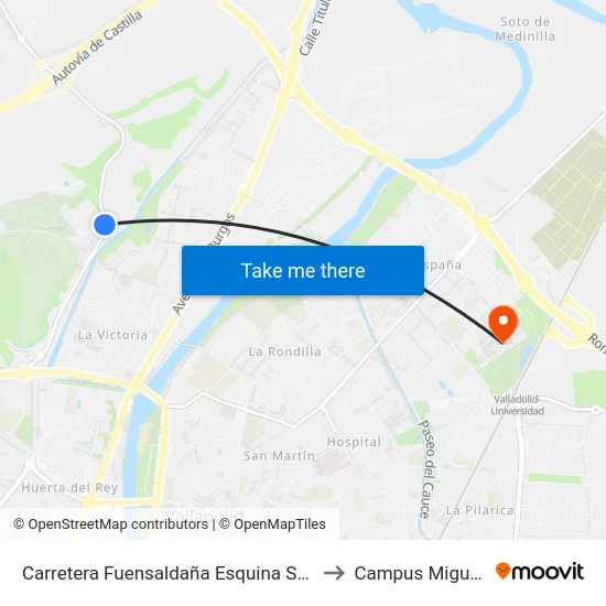 Carretera Fuensaldaña Esquina Subida Fuente El Sol to Campus Miguel Delibes map