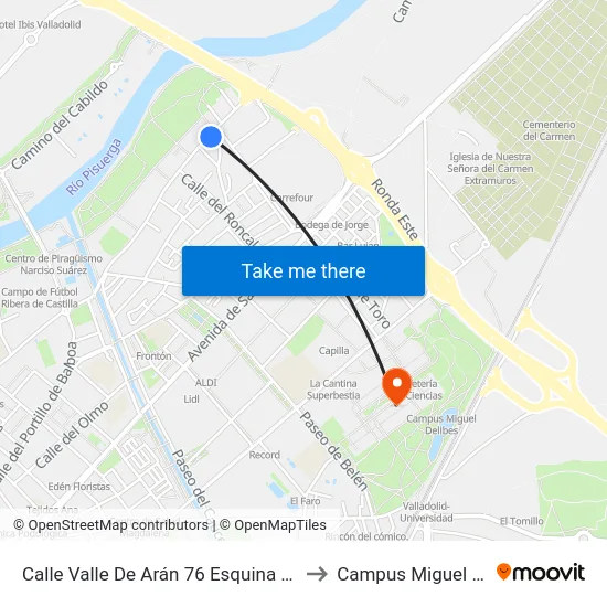 Calle Valle De Arán 76 Esquina Costa Brava to Campus Miguel Delibes map