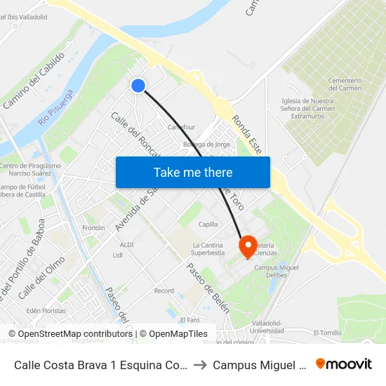 Calle Costa Brava 1 Esquina Costa Dorada to Campus Miguel Delibes map