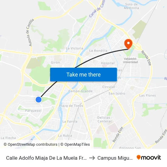 Calle Adolfo Miaja De La Muela Frente Padre Llanos to Campus Miguel Delibes map