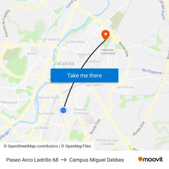 Paseo Arco Ladrillo 68 to Campus Miguel Delibes map