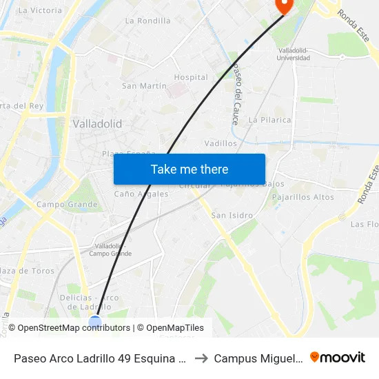 Paseo Arco Ladrillo 49 Esquina General Shelly to Campus Miguel Delibes map