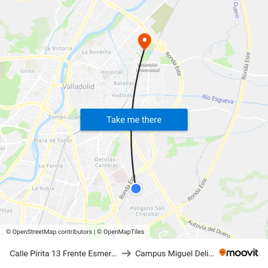 Calle Pirita 13 Frente Esmeralda to Campus Miguel Delibes map