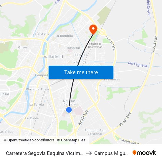 Carretera Segovia Esquina Víctimas Del Terrorismo to Campus Miguel Delibes map