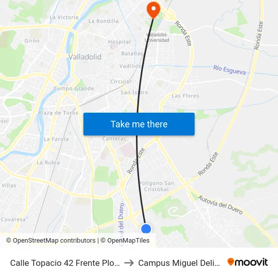 Calle Topacio 42 Frente Plomo to Campus Miguel Delibes map