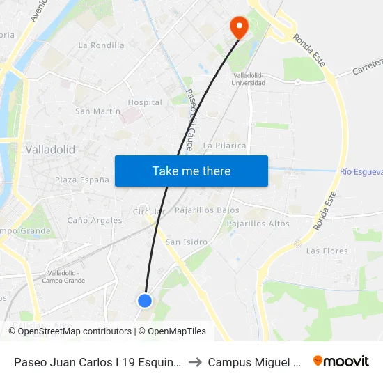 Paseo Juan Carlos I 19 Esquina Delicias to Campus Miguel Delibes map