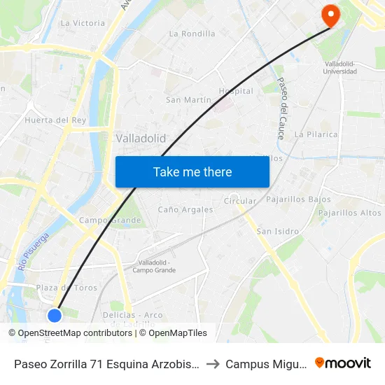 Paseo Zorrilla 71 Esquina Arzobispo García Goldáraz to Campus Miguel Delibes map