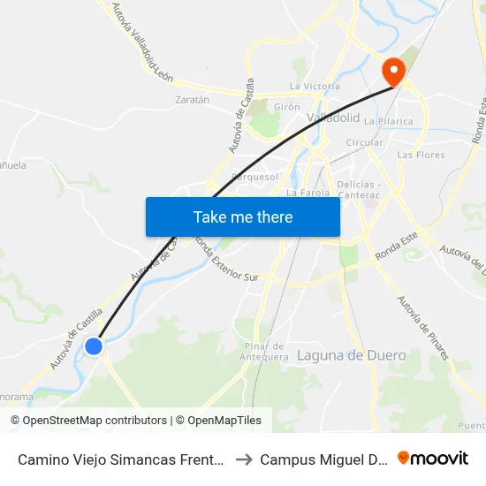 Camino Viejo Simancas Frente Puente to Campus Miguel Delibes map