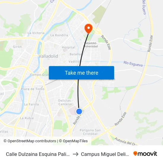 Calle Dulzaina Esquina Palillos to Campus Miguel Delibes map