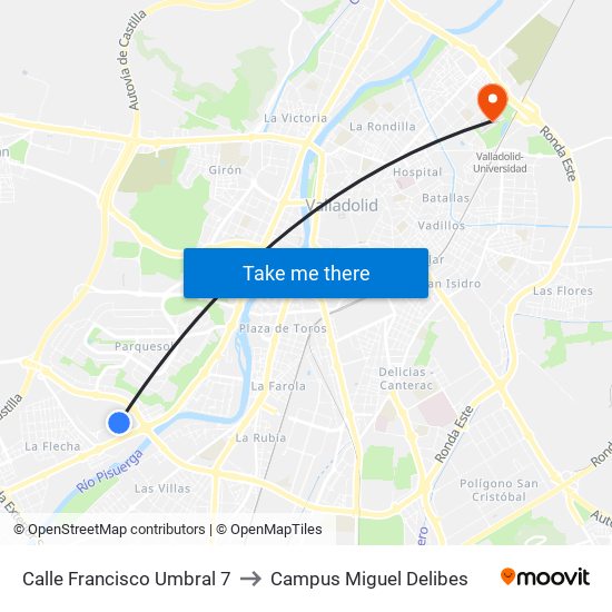 Calle Francisco Umbral 7 to Campus Miguel Delibes map