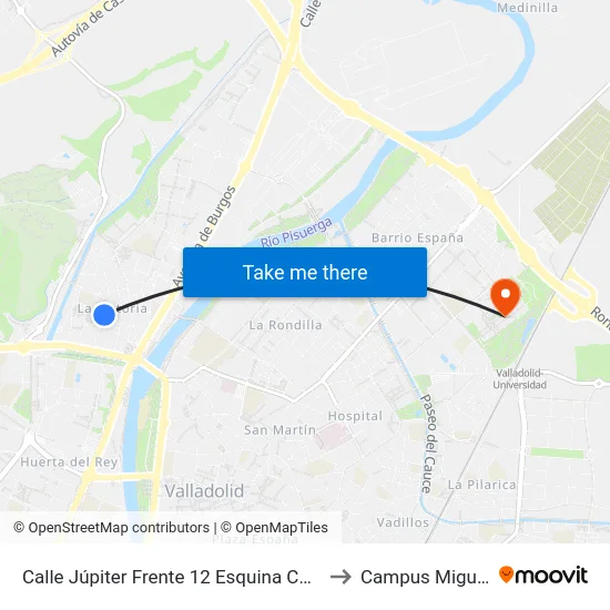 Calle Júpiter Frente 12  Esquina Comuneros De Castilla to Campus Miguel Delibes map