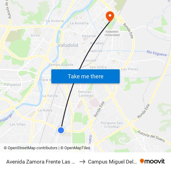 Avenida Zamora Frente Las Arcas to Campus Miguel Delibes map