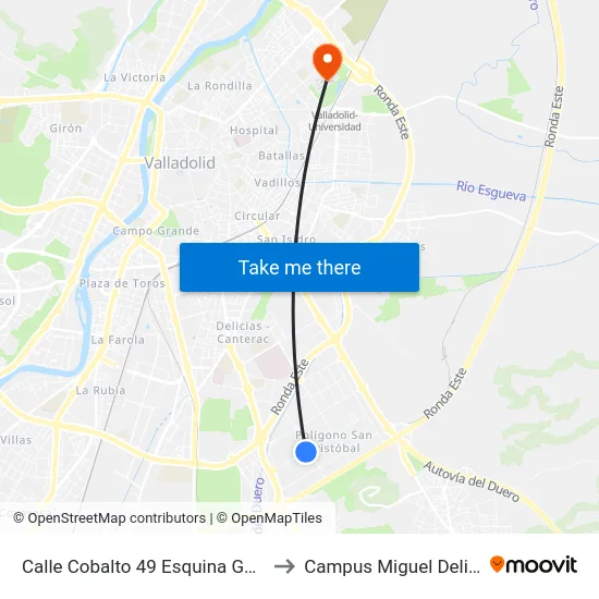 Calle Cobalto 49 Esquina Galena to Campus Miguel Delibes map