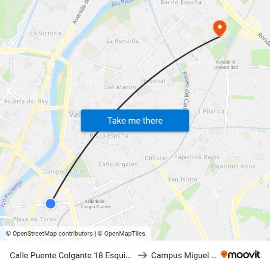 Calle Puente Colgante 18 Esquina Gabilondo to Campus Miguel Delibes map