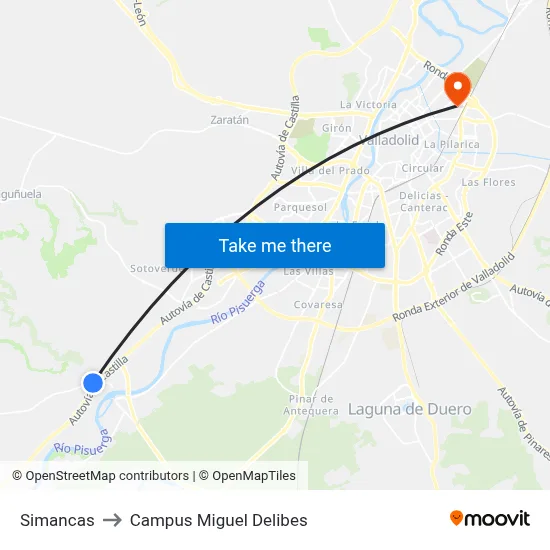 Simancas to Campus Miguel Delibes map