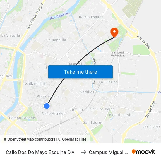 Calle Dos De Mayo Esquina Divina Pastora to Campus Miguel Delibes map