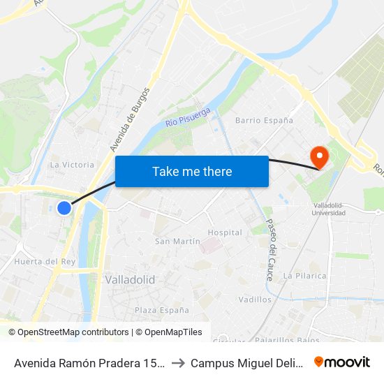 Avenida Ramón Pradera 15-17 to Campus Miguel Delibes map