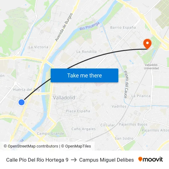 Calle Pío Del Río Hortega 9 to Campus Miguel Delibes map