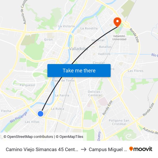 Camino Viejo Simancas 45 Centro Comercial to Campus Miguel Delibes map