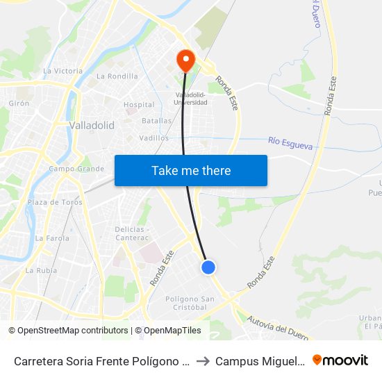 Carretera Soria Frente Polígono San Cristóbal to Campus Miguel Delibes map